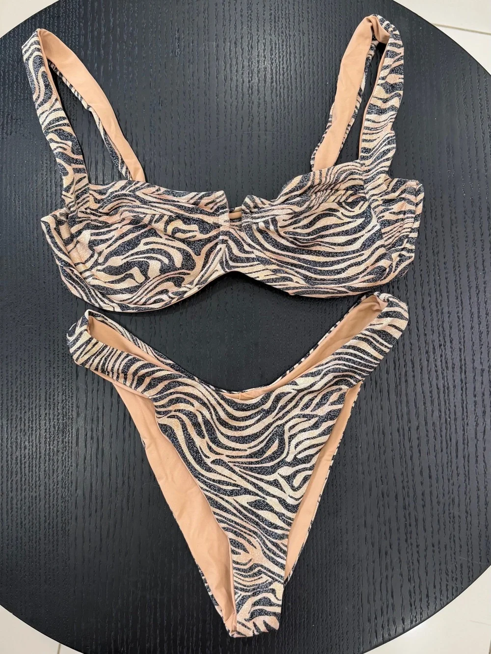 l*space Zebra-Print Bikini Bottoms in Neutral & Black